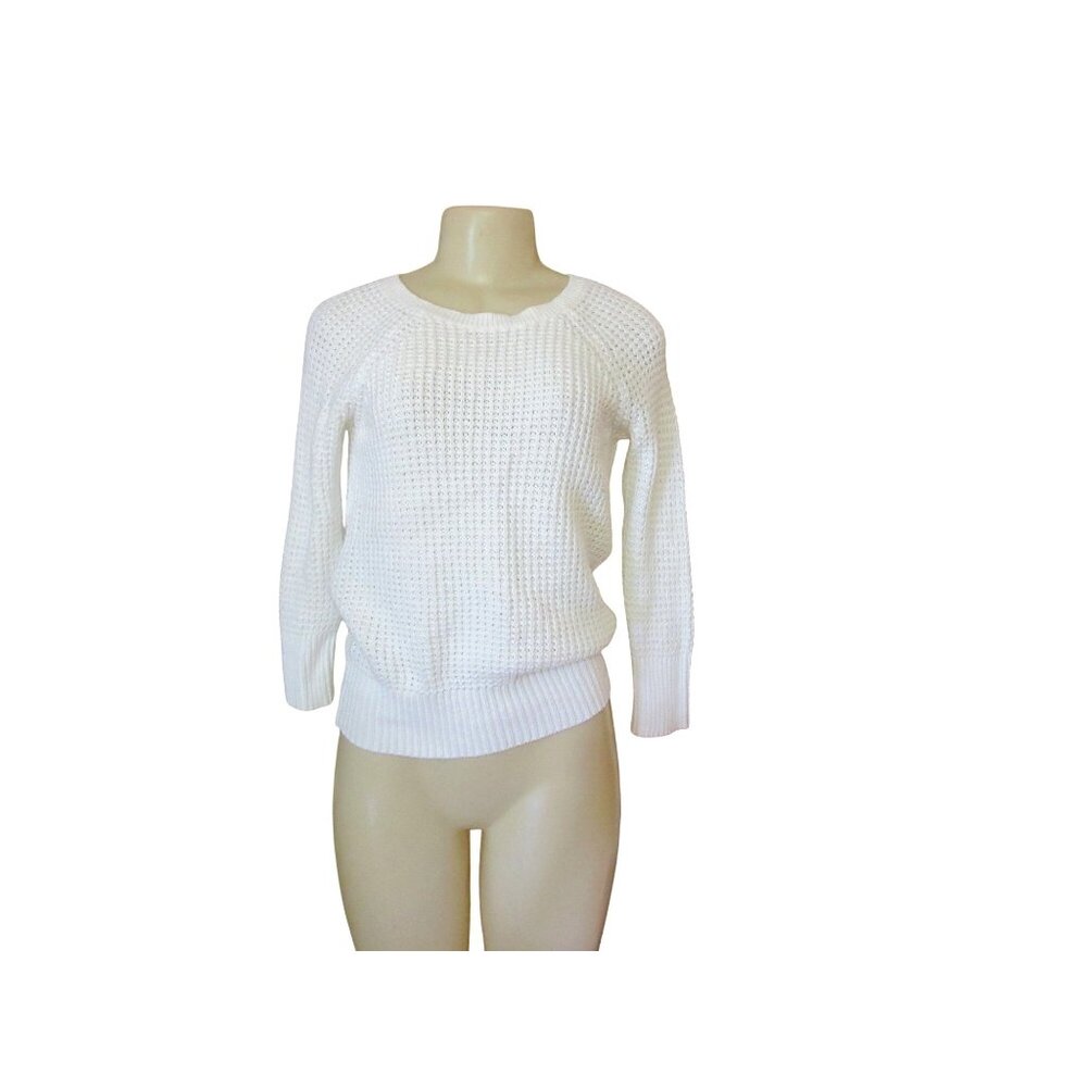 Diane Von Furstenberg Womens Waffle Knit Cotton Pullover Sweater P White